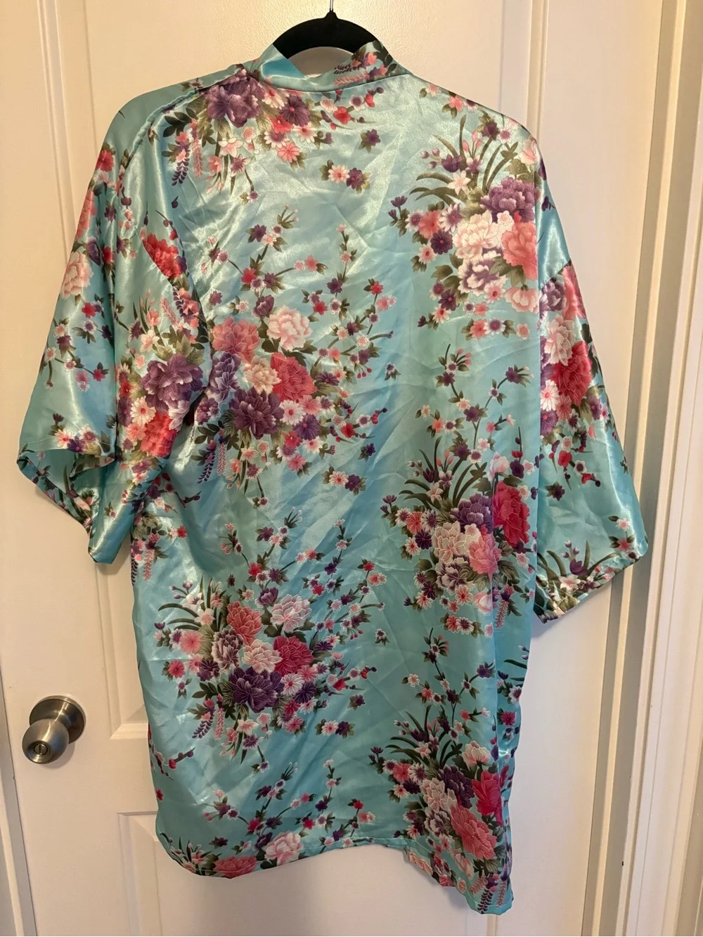Pastel Blue Peony Floral Satin Dressing Gown / Bridesmaid Robe